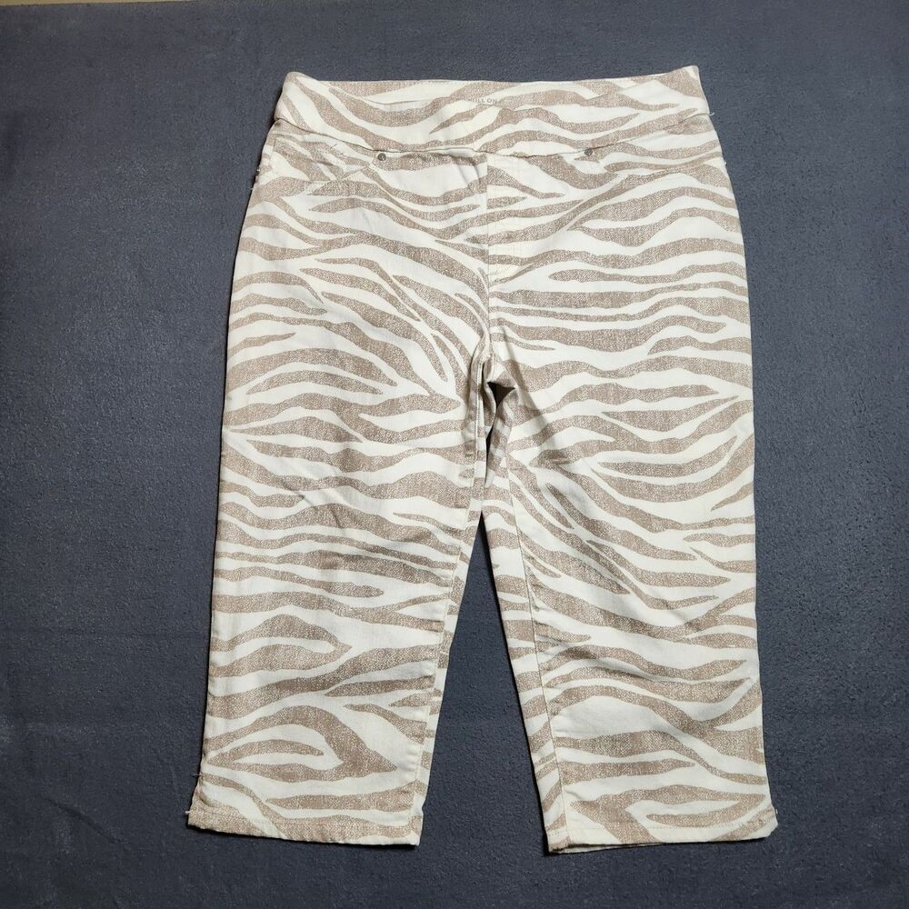 Chico's Capri Pants Women 1.5 US 10 Cream Animal Print Mid Rise Pull On